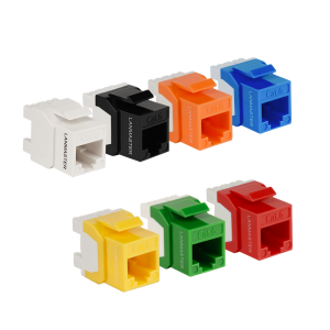 Keystone module, RJ45, category 5E, UTP, 180 degrees, with built-in shutter